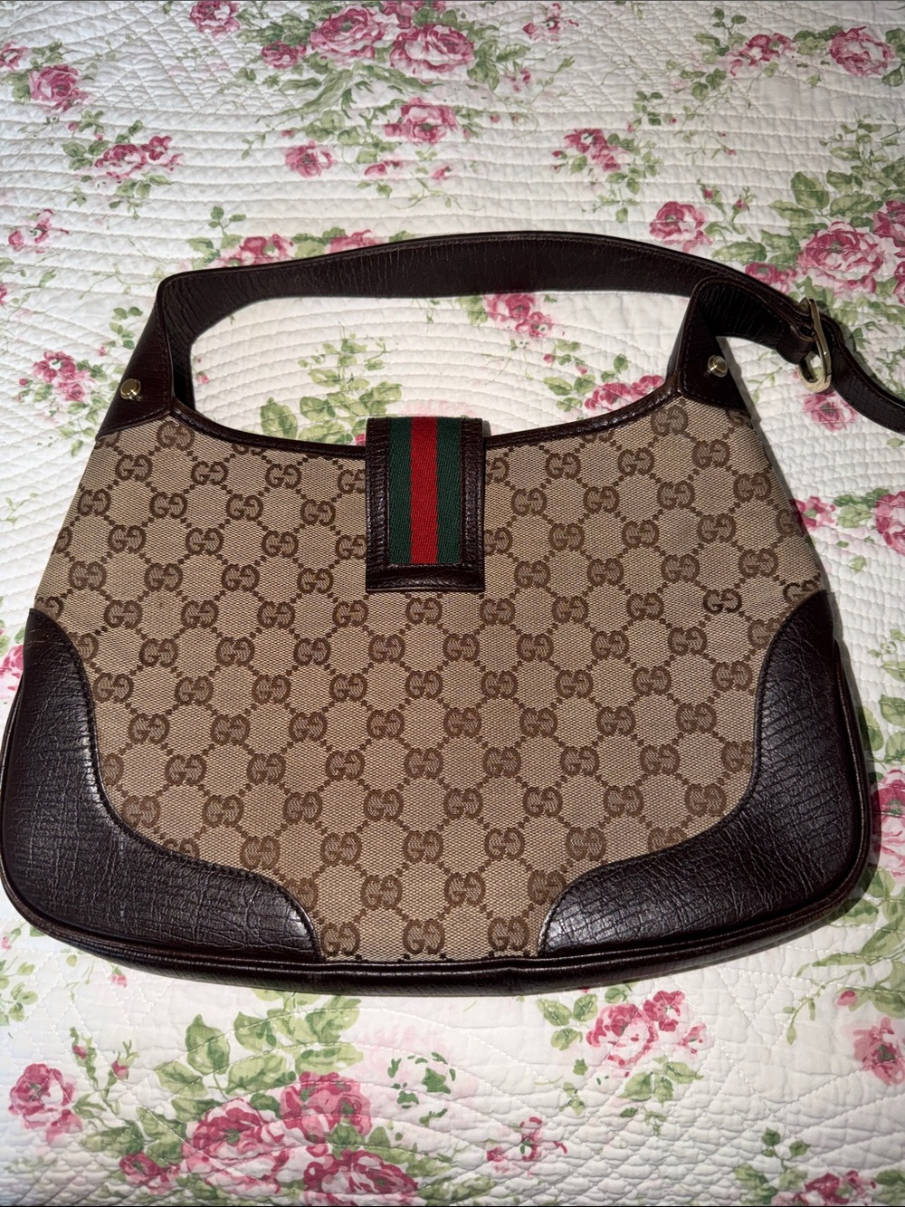 Gucci Brown GG Canvas Shoulder Bag with Green and Red Web - Picture 3 of 10